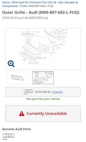 8w0-807-681-l-fuq Audi 2018 S4 B9 Lower Kidney Grills Left And Right Side