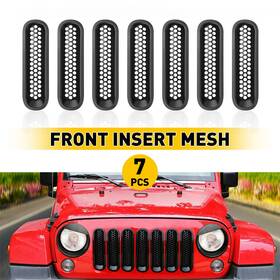 Zwsq-jk-07-17 Auxito 7pcs Front Mesh Insert Grille Trim Cover Black For Jeep Wrangler Jk 2007-2018