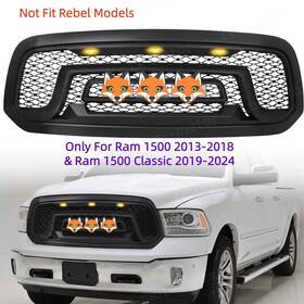00137051590 Bumper Grille Grill For 2013-2018 Ram 1500 Front Upper Mesh Led Light - Not Fit Rebel