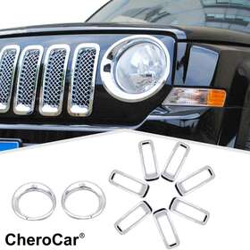 Apm2023120456 Cherocar 9x Chrome Front Grille Insert Headlight Bezel Cover Trim For Jeep Patriot 11-16
