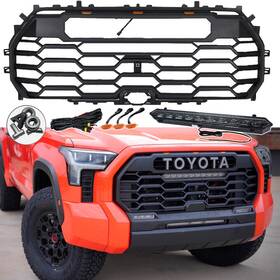 531010c220 Crazyaerofanclub Front Grille For Toyota 2022-2023 Tundra Trd Pro Matte Black With Letters Leds