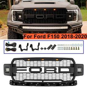 Gl-jk1608-20 Crazyaerofanclub Front Grille For Ford F150 2018 2019 2020 Raptor Style Grill With Leds Matte Black