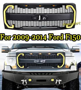 Rhfgrrtled09 Ft Grill Raptor Style For 2009-2014 Ford F150 Front Grille With Drl&turn Signal Lights