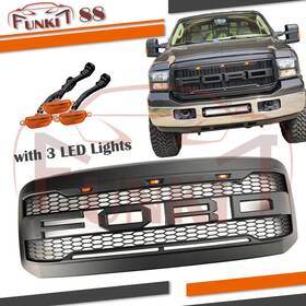 Hg-ffsd05v3 Funki88 Grill With Letters For Ford 2005-2007 F250 F350 Grille Super Duty Raptor Style Hood