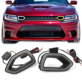 Hukyu 612046716939 1 Pair Smoke Led Grille Bezel Lights For Dodge Charger Srt Scat Pack 2015-2019