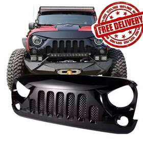 Jx-7265-gbk Jx Accessories For 07 18 Jeep Wrangler Jk Skull Style Gloss Black Abs Grill Mesh