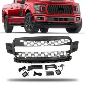 Acfs7281gr Jx Front Upper Grille Grill Grey Raptor Style With Side Led Lamp For Ford F150 18-20