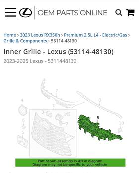 53114-0e040 Oem 2023-2025 Lexus Rx350 Inner Grille Mounting Panel