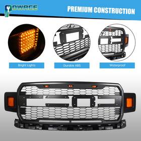 By-fa104 Powace Usa Black Front Grill Bumper Grille For 2018-2020 Ford F150 Raptor With Leds