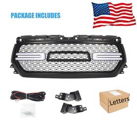 By-ga102 Powace Us Front Grill For 2019-2024 Dodge Ram 1500 Bumper Hood Grille With Letters&leds
