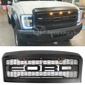 Samr7611mbk Shinyparts19 Grill For 2008-2010 Ford F250/ F350 Super Duty Raptor Style Bumper Hood With Led Lt
