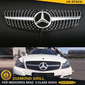 C180 Wpkmotors 725414640269 Diamond Style Grille With Led Emblem For Mercedes Benz W204 C200 C300 2008-14