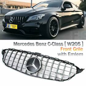 W205 Wpkmotors 749874621316 Chrome Grille With Emblem Front Grill For Mercedes Benz C250 C300 2015-2018