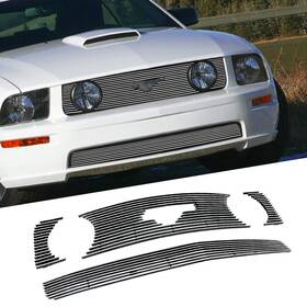 23016023aw-23016014aw Yhimport Fits 2005-2009 Ford Mustang Gt V8 Chrome Billet Grille Insert Combo With Logo Show
