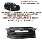 2019 21 2022 Chevy Blazer Front Upper Bumper Grille (broke) Textured 25113460. Fixed Price $350.00.