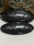 Custom 2021-2023 Ford F150 Matte & Gloss Black Front Back Emblem Replacements. Fixed Price $275.00.