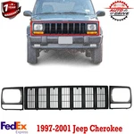 New Front Grille And Headlight Door Bezel Black 3PC Fits 1997-2001 Jeep Cherokee. Fixed Price $78.85.