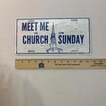 Vtg Nos Aluminum Meet Church On Sunday License Plate Tag Pastor Minister. Fixed Price $25.00.