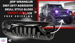 Fits Jeep Wrangler (2007-2017) Gloss Black Skull Style Front Mesh Bumper Grill. Fixed Price $799.99.