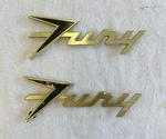 1959 Plymouth Sport Fury Quarter Panel Emblems Pair Gold Finish MP2-P 2DR Ht. Fixed Price $349.99.