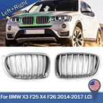 Pair Front Kidney Grilles Grills For Bmw X4 F26 X3 F25 14-2017 Lci Chrome+silver. Fixed Price $66.48.