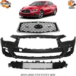 Front Bumper Cover Primed Plastic & Grille Assembly For 2018-2023 Infiniti Q50. Fixed Price $470.00.