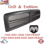 New Front Black Grille & Oem Emblem 2PC Fits 1994-2002 Ram 1500 2500 3500 Pickup. Fixed Price $153.19.