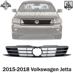 New Front Bumper Upper Grille With Chrome Trim For 2015-2018 Volkswagen Jetta. Fixed Price $67.00.
